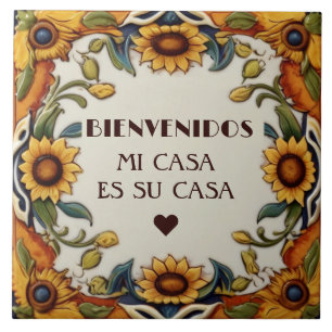 Bienvenidos Mi Casa Es Su Casa Sunflowers Floral Ceramic Tile