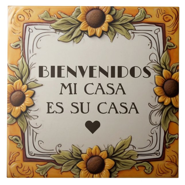 Bienvenidos Mi Casa Es Su Casa Yellow Sunflower Ceramic Tile (Front)