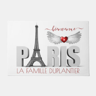 Bienvenue à Paris Eiffel Tower Heart Angel Wings Doormat