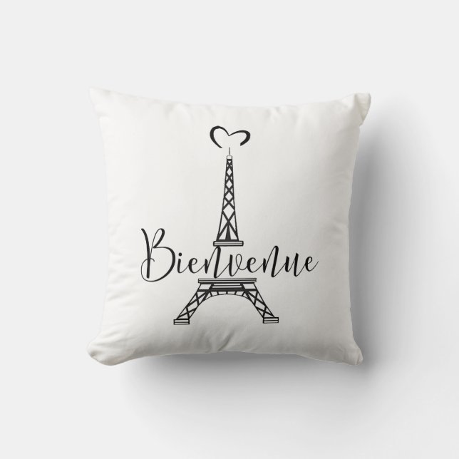 "Bienvenue" (French Welcome) Eiffel Tower Cushion (Front)