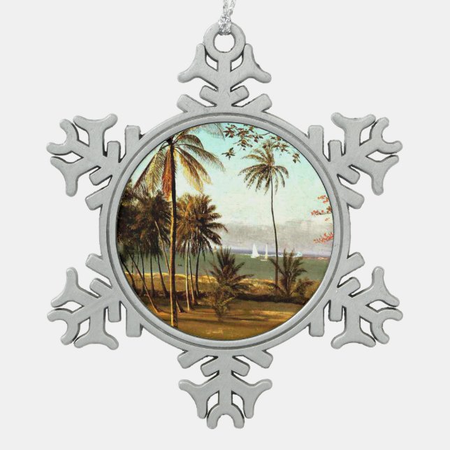 Bierstadt - Florida Scene, fine art painting, Snowflake Pewter Christmas Ornament (Front)
