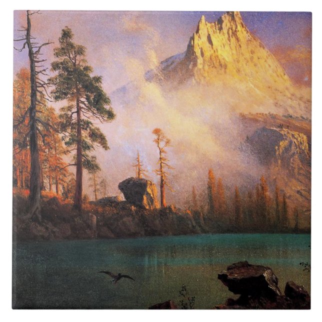 Bierstadt - Mountain Lake, fine art painting Ceramic Tile (Front)