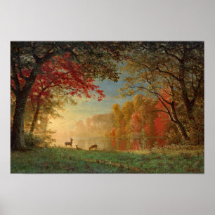 Bierstadt Sunset Deer Lake Painting Poster
