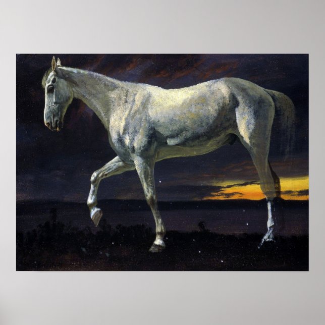 Bierstadt - White Horse And Sunset Poster (Front)