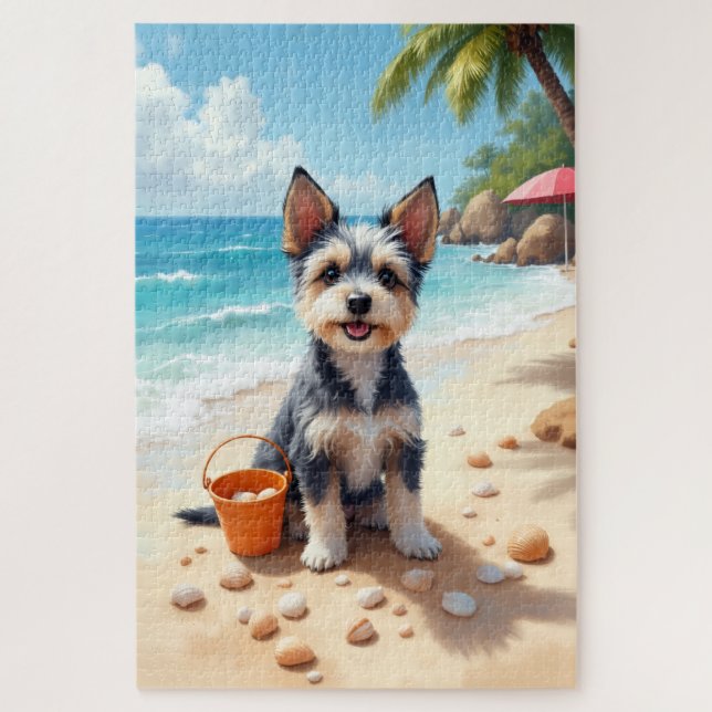 Biewer Terrier Beach Shell Scene Jigsaw Puzzle (Vertical)