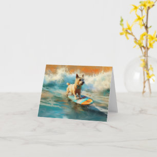Biewer Terrier Beach Surfing Painting  Card