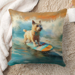 Biewer Terrier Beach Surfing Painting Cushion