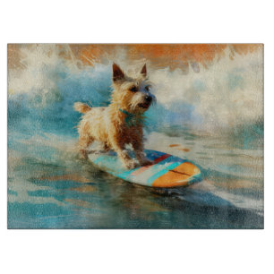 Biewer Terrier Beach Surfing Painting Cutting Board