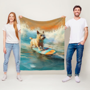Biewer Terrier Beach Surfing Painting  Fleece Blanket
