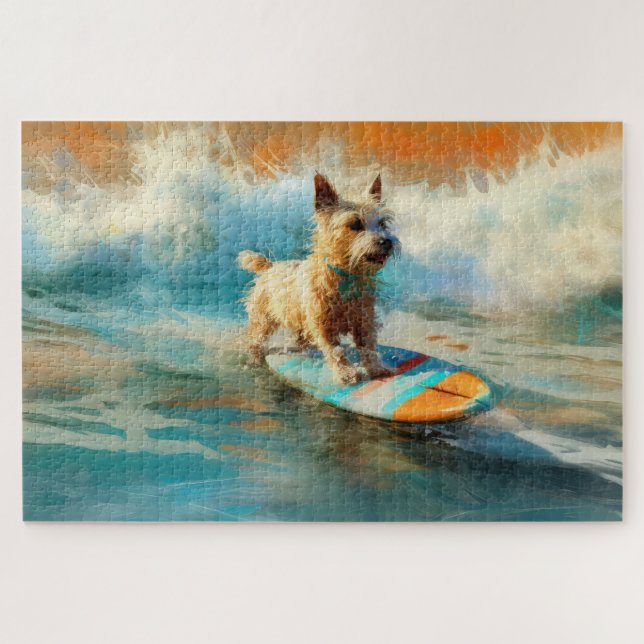 Biewer Terrier Beach Surfing Painting  Jigsaw Puzzle (Horizontal)
