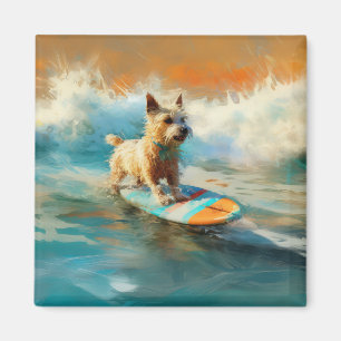 Biewer Terrier Beach Surfing Painting Magnet