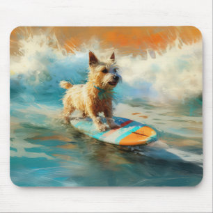 Biewer Terrier Beach Surfing Painting Mouse Pad
