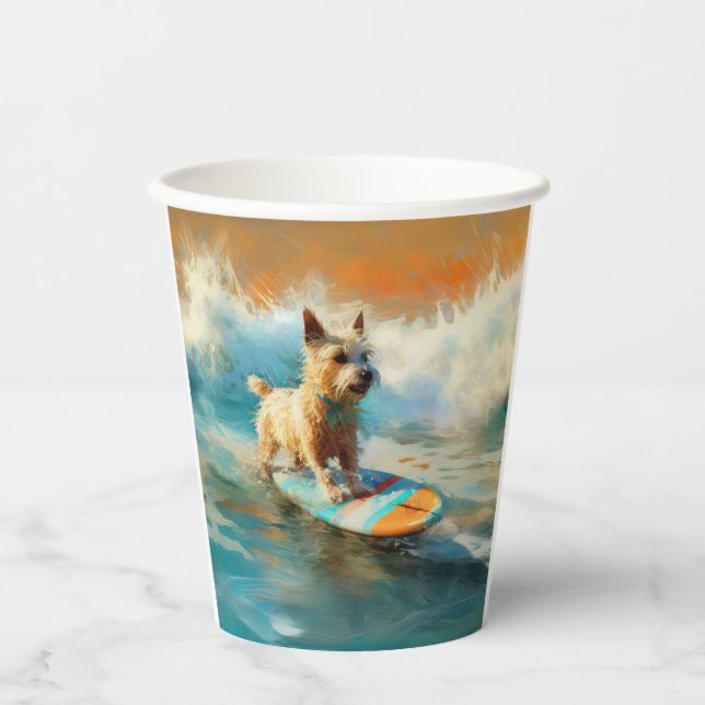 Biewer Terrier Beach Surfing Painting  Paper Cups (Front)