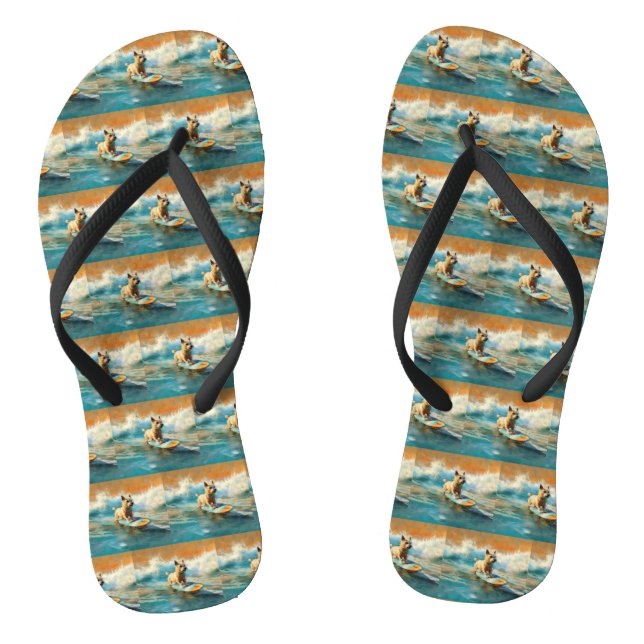 Biewer Terrier Beach Surfing Painting  Thongs (Footbed)
