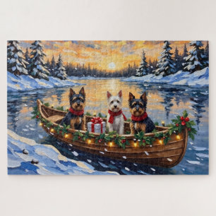 Biewer Terrier Christmas Boat Holiday Jigsaw Puzzle