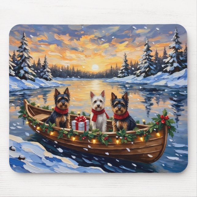 Biewer Terrier Christmas Boat Holiday Mouse Pad (Front)
