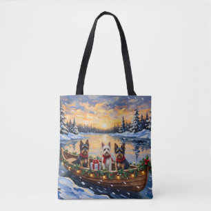 Biewer Terrier Christmas Boat Holiday Tote Bag