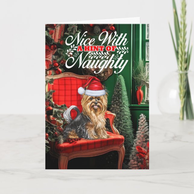 Biewer Terrier Christmas Dog Naughty or Nice Holiday Card (Front)