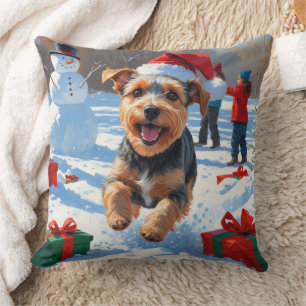 Biewer Terrier Christmas Festive Snow Scene  Cushion