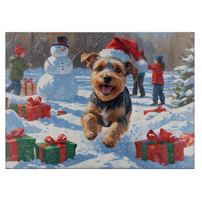Biewer Terrier Christmas Festive Snow Scene  Cutting Board (Front)