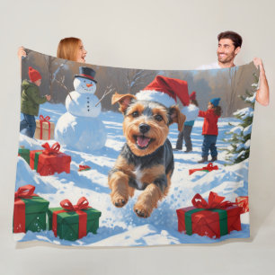 Biewer Terrier Christmas Festive Snow Scene  Fleece Blanket