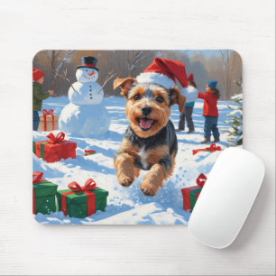 Biewer Terrier Christmas Festive Snow Scene  Mouse Pad