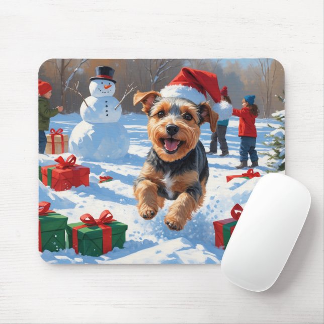 Biewer Terrier Christmas Festive Snow Scene  Mouse Pad (With Mouse)