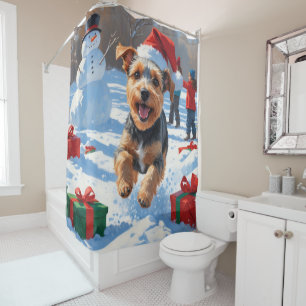 Biewer Terrier Christmas Festive Snow Scene  Shower Curtain