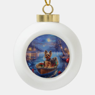 Biewer Terrier Christmas Festive Voyage Ceramic Ball Christmas Ornament