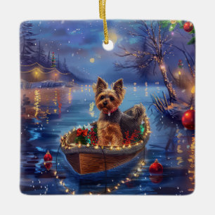 Biewer Terrier Christmas Festive Voyage Ceramic Ornament