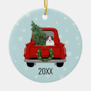 Biewer Terrier Christmas Red Truck Ceramic Ornament