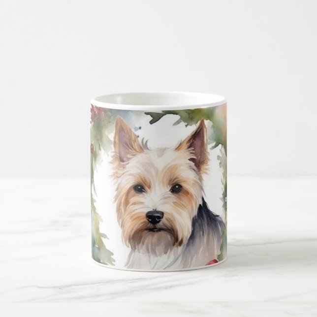 Biewer Terrier Christmas Wreath Festive Pup  Coffee Mug (Center)
