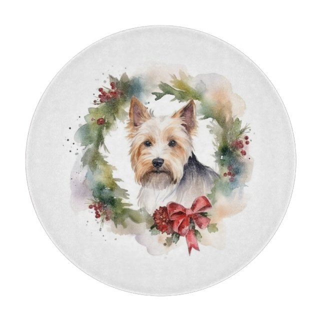 Biewer Terrier Christmas Wreath Festive Pup  Cutting Board (Front)