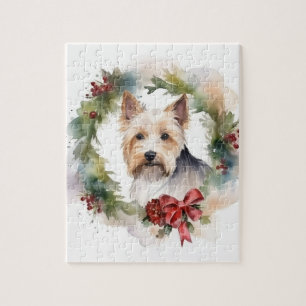 Biewer Terrier Christmas Wreath Festive Pup  Jigsaw Puzzle