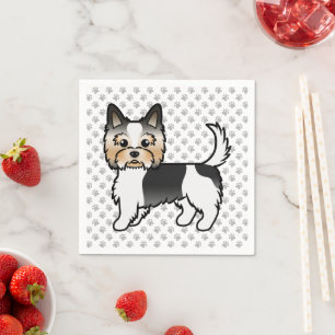 Biewer Terrier Cute Cartoon Dog Drawing & Paws Napkin