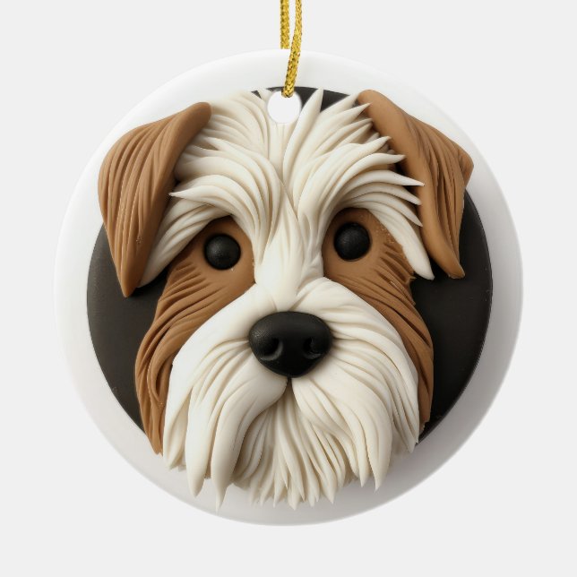 Biewer Terrier Dog 3D Inspired Ceramic Ornament (Front)