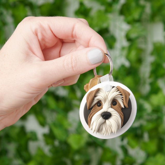 Biewer Terrier Dog 3D Inspired Key Ring (Hand)