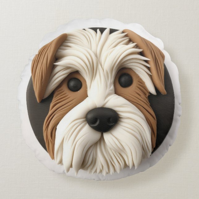Biewer Terrier Dog 3D Inspired Round Cushion (Front)