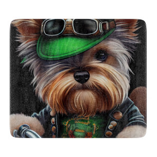 Biewer Terrier Dog Driving Bike St. Patrick's Day Cutting Board
