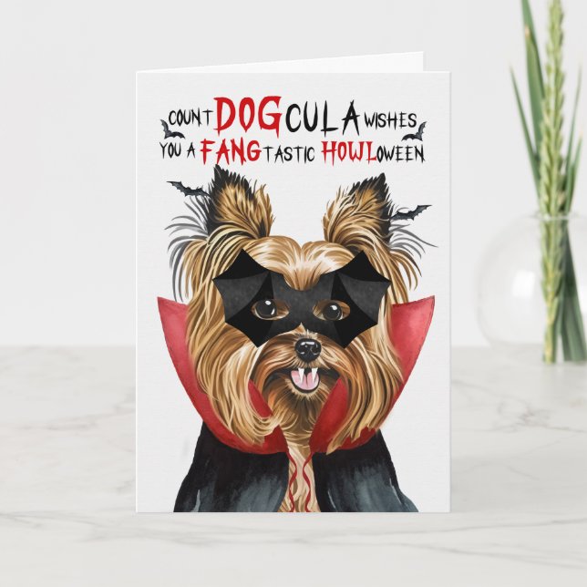 Biewer Terrier Dog Funny Count DOGcula Halloween Holiday Card (Front)