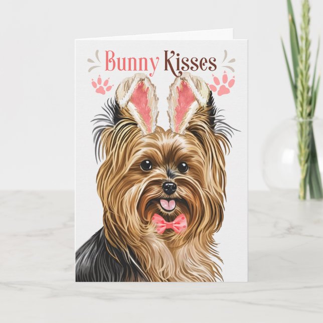 Biewer Terrier Dog in Bunny Ears for Easter Holiday Card (Front)