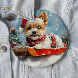 Biewer Terrier Dog in Sledge Let it Snow Christmas 6 Cm Round Badge