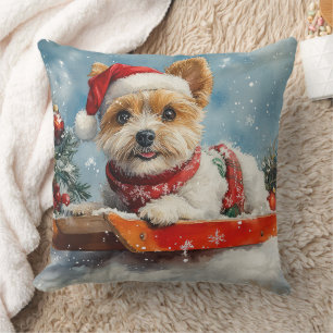 Biewer Terrier Dog in Sledge Let it Snow Christmas Cushion