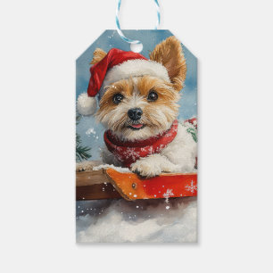 Biewer Terrier Dog in Sledge Let it Snow Christmas Gift Tags