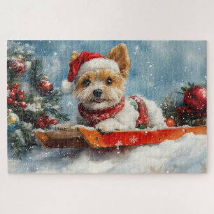 Biewer Terrier Dog in Sledge Let it Snow Christmas Jigsaw Puzzle
