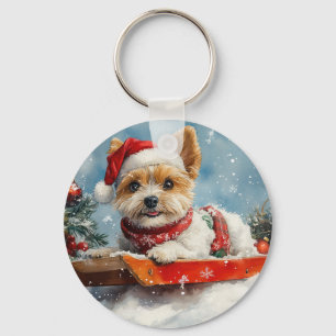 Biewer Terrier Dog in Sledge Let it Snow Christmas Key Ring