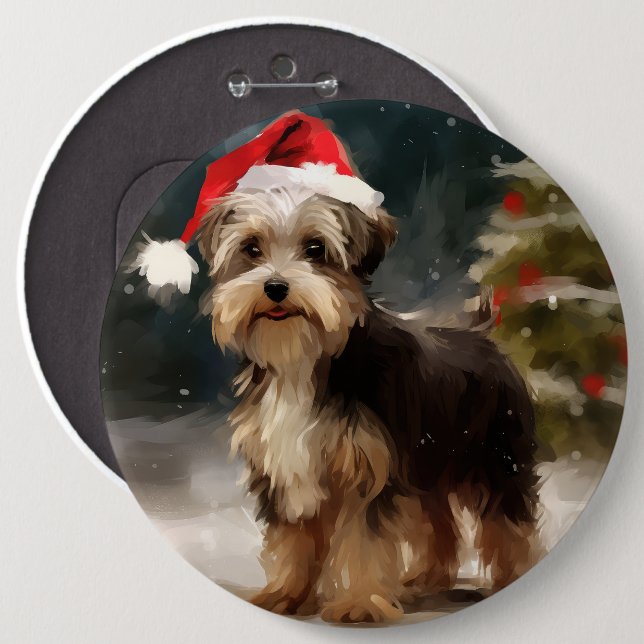 Biewer Terrier Dog in Snow Christmas  6 Cm Round Badge (Front & Back)