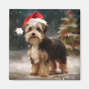 Biewer Terrier Dog in Snow Christmas Magnet
