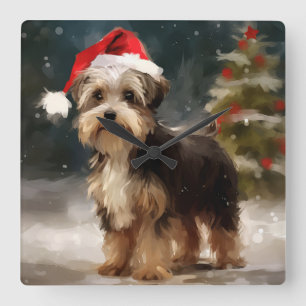 Biewer Terrier Dog in Snow Christmas  Square Wall Clock