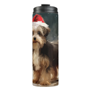 Biewer Terrier Dog in Snow Christmas Thermal Tumbler